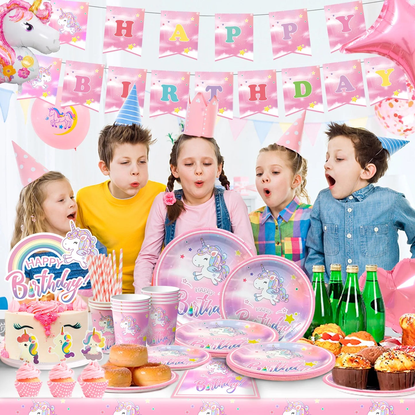 Fruitful Party Unicorn Birthday Party Supplies 116Pcs Set