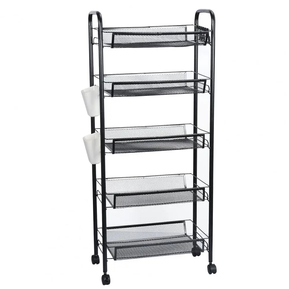 Five Tier Fruit And Vegetable Storage Basket On Wheels Metal Mesh