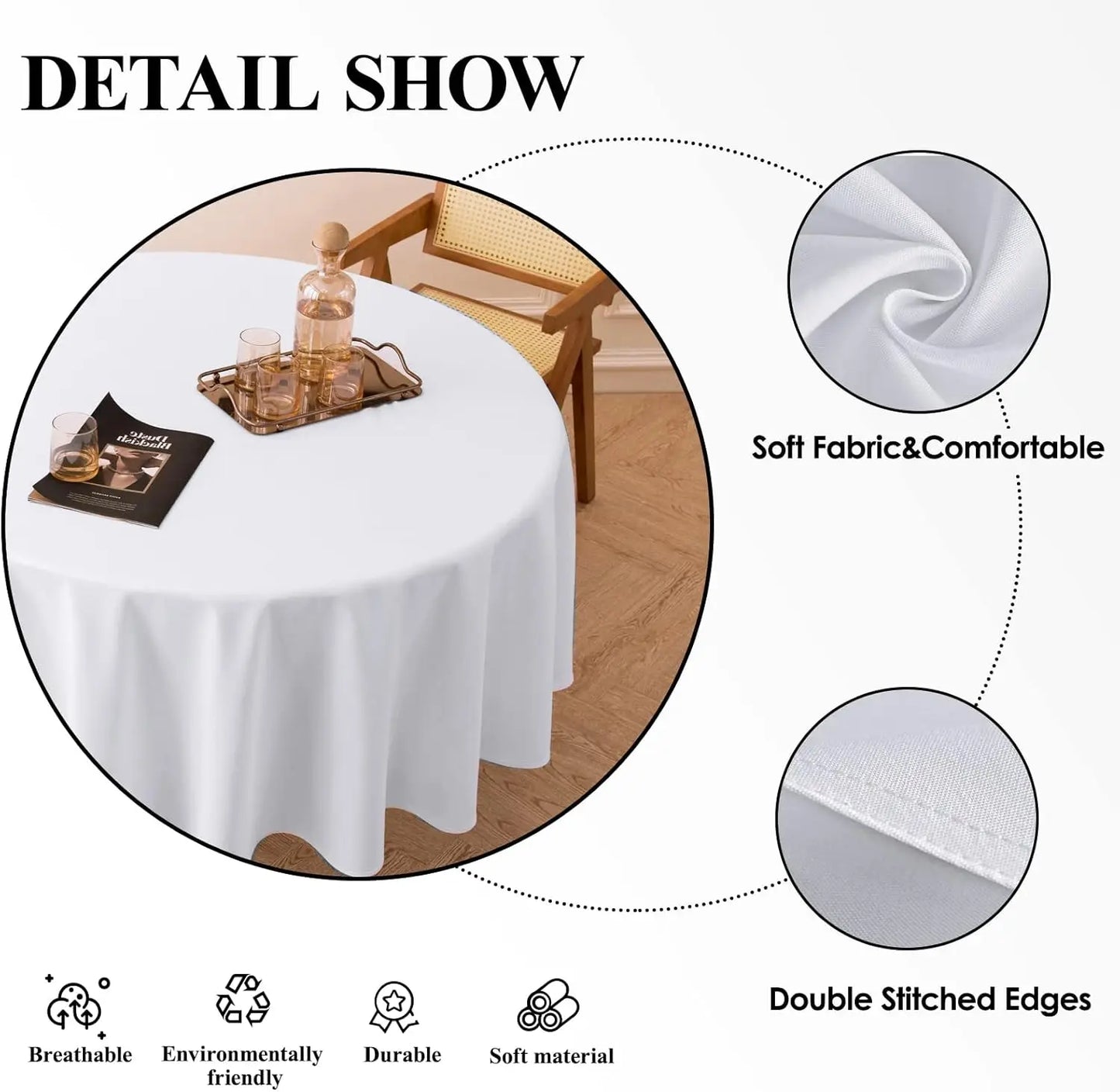 Round Tablecloth Set 10 Pack 132 Inch White Linen Polyester Washable Dining Table Covers For Weddings