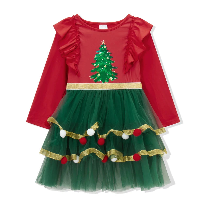 Kids Santa Claus Costume Round Neck Long Sleeve Dress
