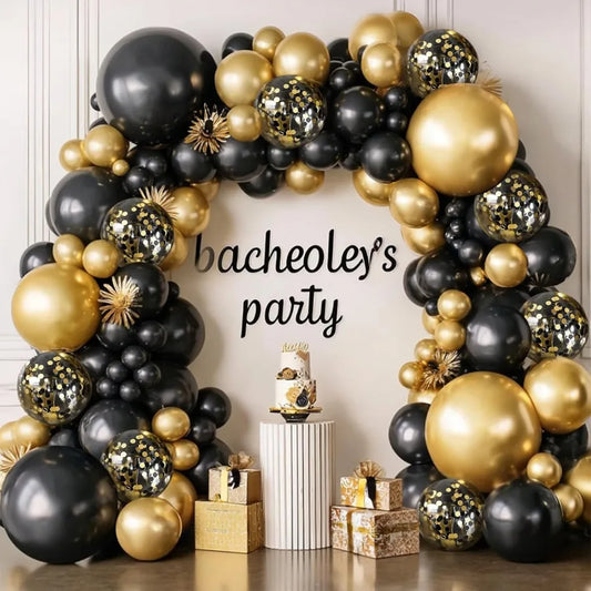 Black And Gold Balloon Arch Kit 144pcs With Metallic Gold Confetti Balloons Sizes 18 12 10 5In For Elegant Birthday