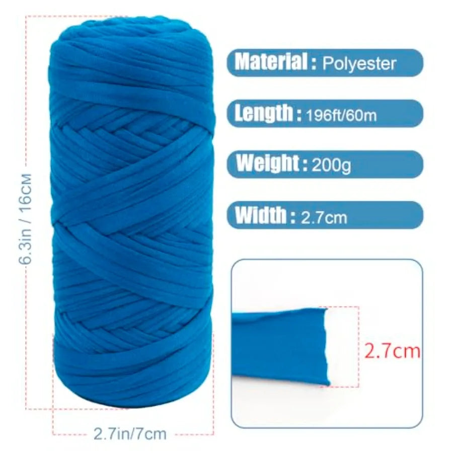 T-Shirt Yarn, 200g/196ft Elastic Fabric Cloth Knitting T Shirt Yarn, Peacock Blue Thick Crochet Fabric Ribbon for Crocheting Ba