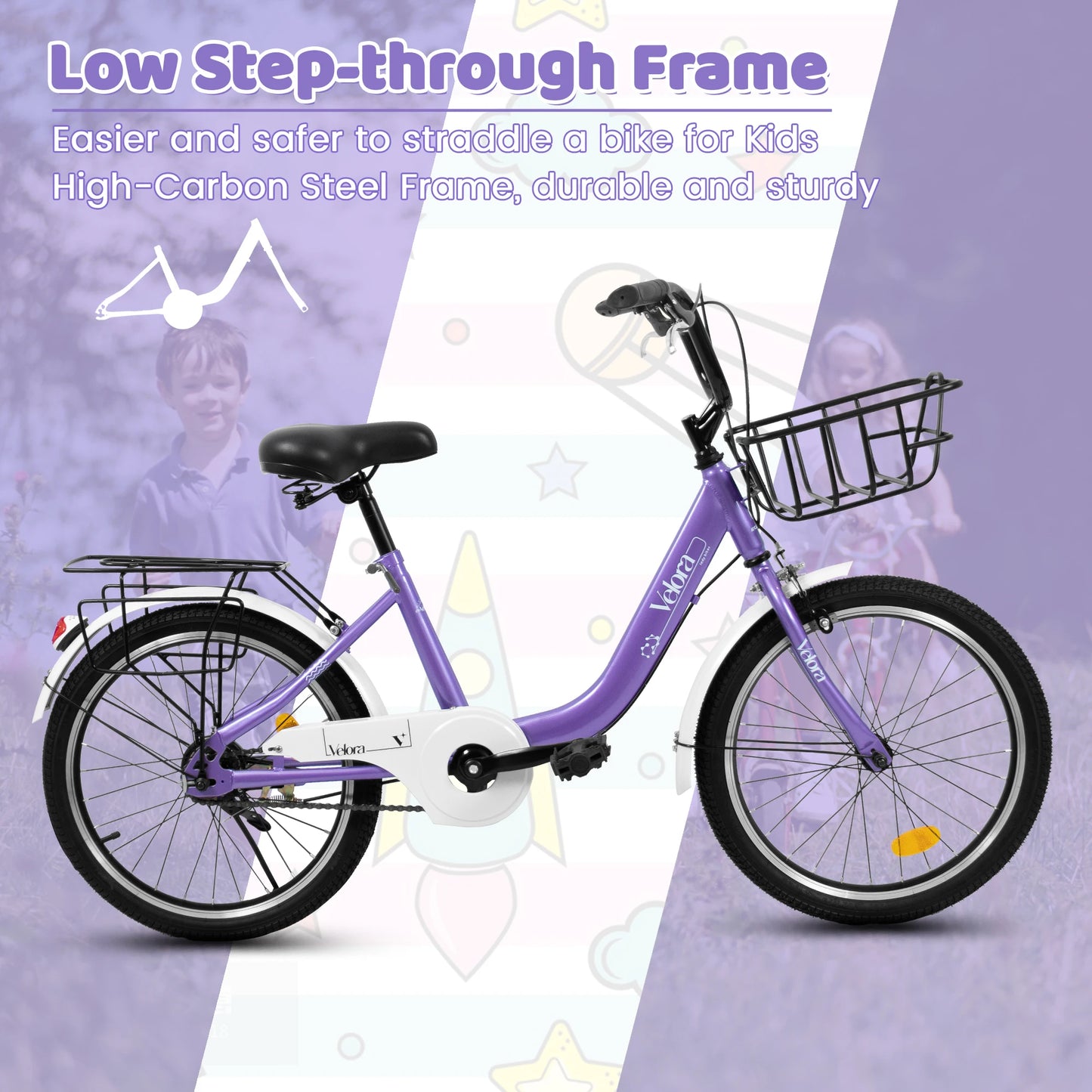 Ecarpat Kids Bike With Basket And Steel Frame For Kids