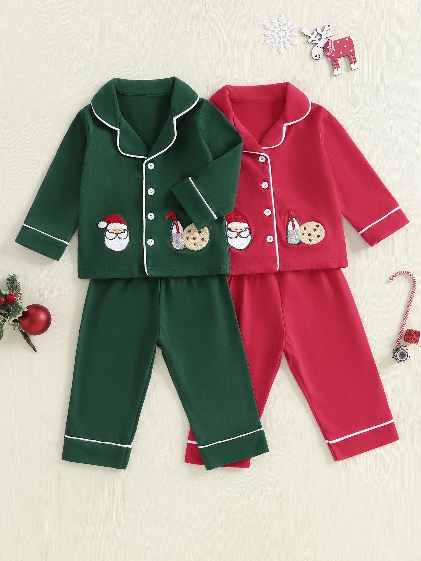 Infant Two Piece Christmas Pajamas Set With Reindeer Print Long Sleeve Top And Matching Pants For Baby Sleepwear