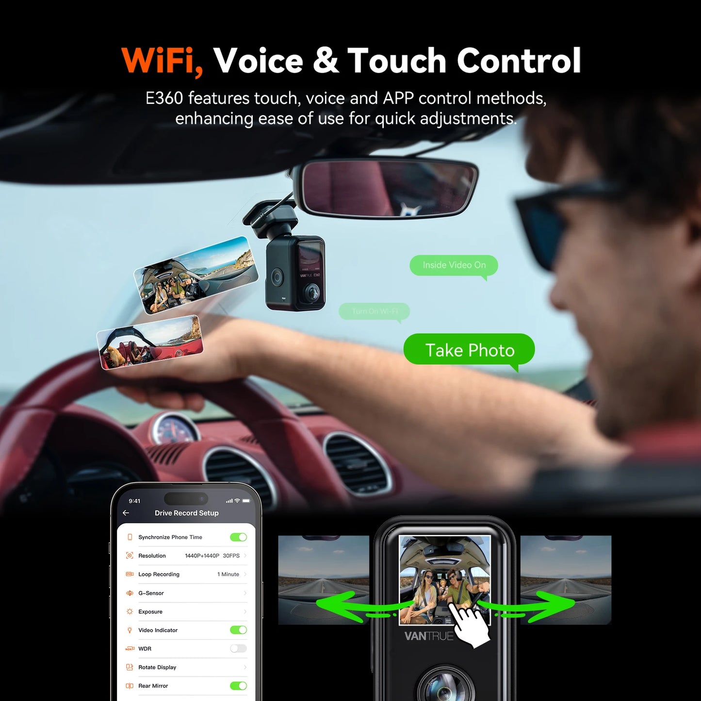 Vantrue E360 Dashcam 360 Panoramic Night Vision GPS WiFi