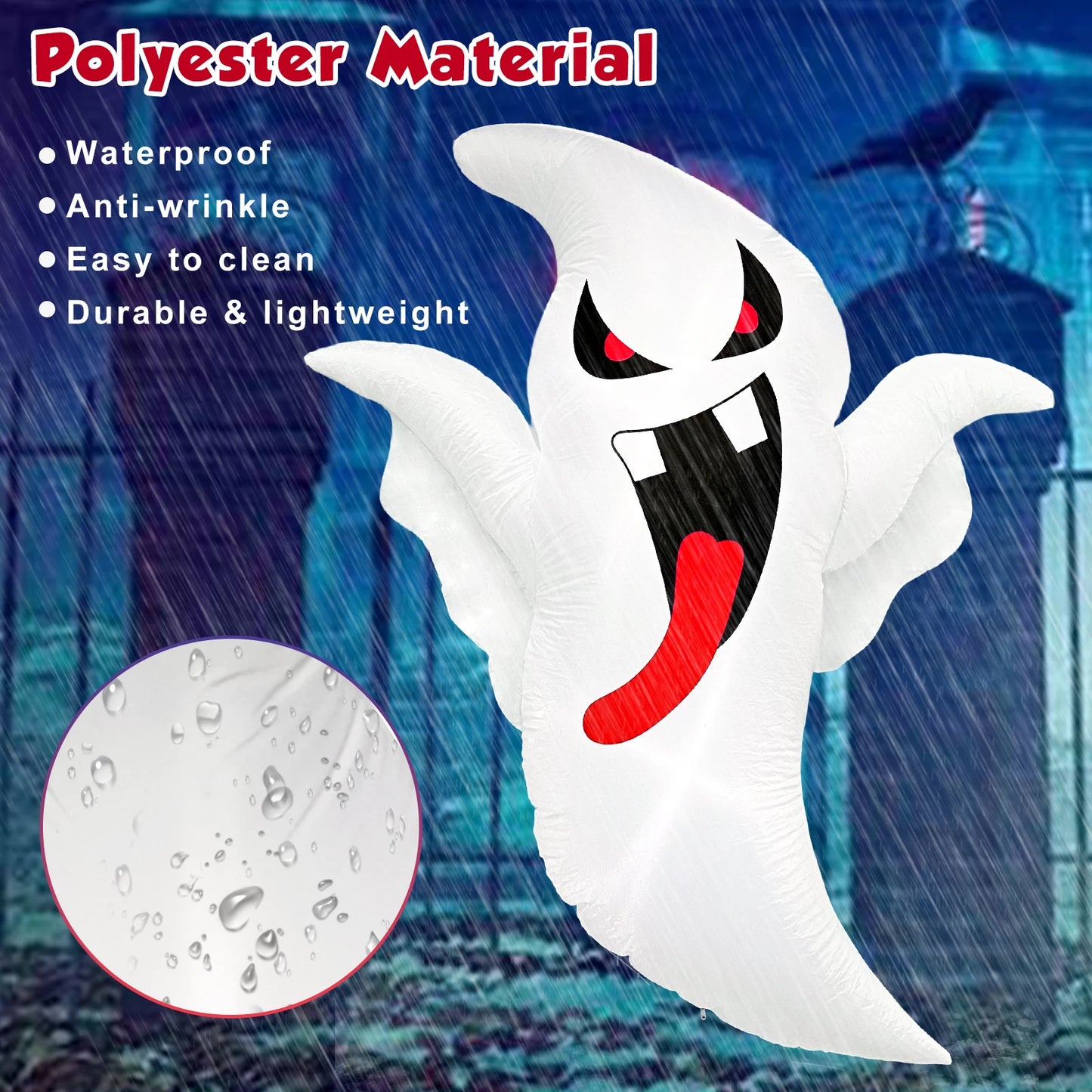 Five Point Three Foot Inflatable Halloween Ghost Foldable Window Display Outdoor Garden Decoration For Halloween Party
