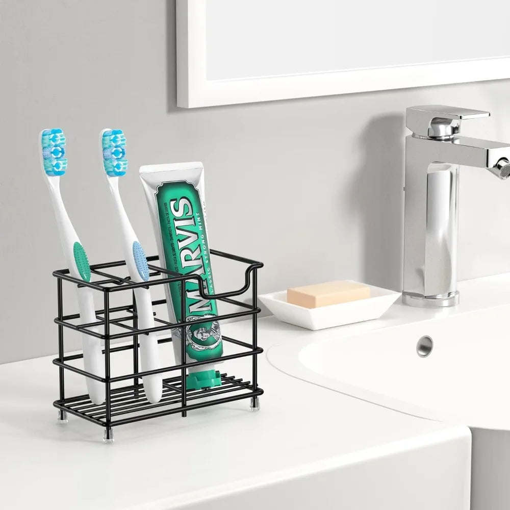 5 Slot Black Stainless Steel Toothbrush Holder for Bathroom Organizer Wall Mounted Bathroom Accessories Storage Rack for Small Spaces