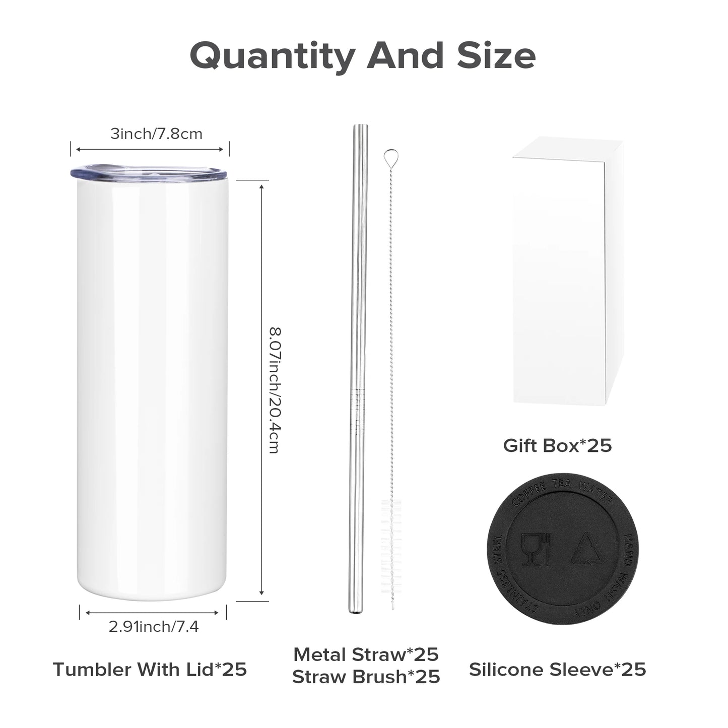 Drinkware Sublimation Tumblers 20 Oz Skinny 25 Pack Steel