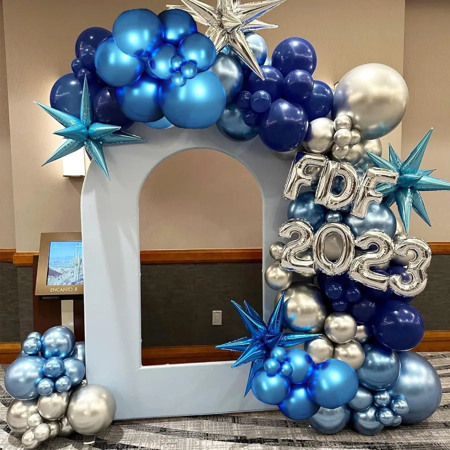 87 Pieces Metallic Blue and Silver Balloon Garland Kit With Confetti Balloons 18 12 10 and 5 Inch For Elegant Birthday