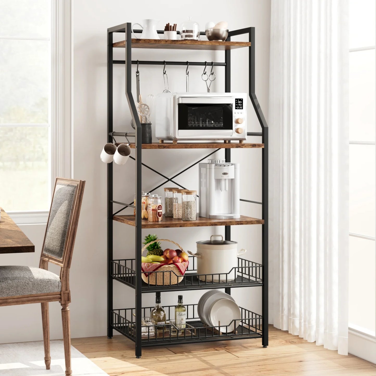 HiMISS Kitchen Bakers Rack With Microwave Oven Stand And Baskets