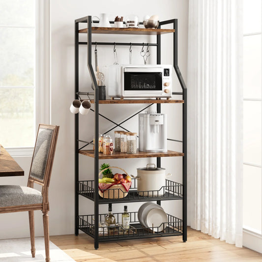 HiMISS Kitchen Bakers Rack With Microwave Oven Stand And Baskets