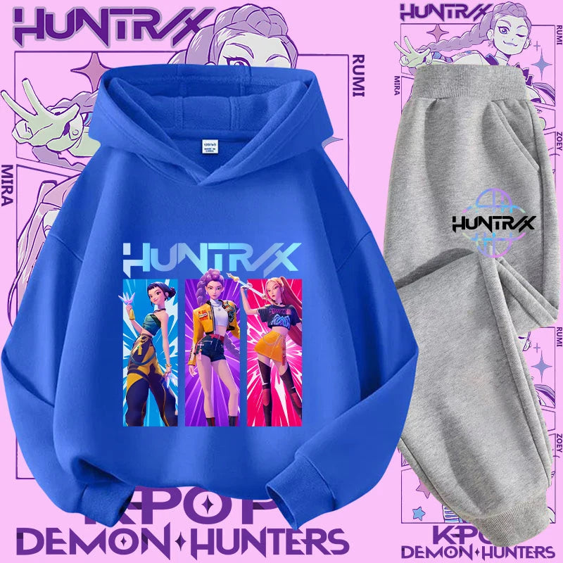 Kpop Demon Hunter Kids Hoodie And Top Set Two Piece Cartoon Print Unisex Casual Wear