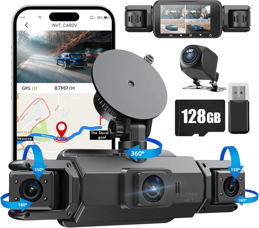 Kankeirr 360 Degree Dash Cam GPS WiFi 4 Channel 1080p