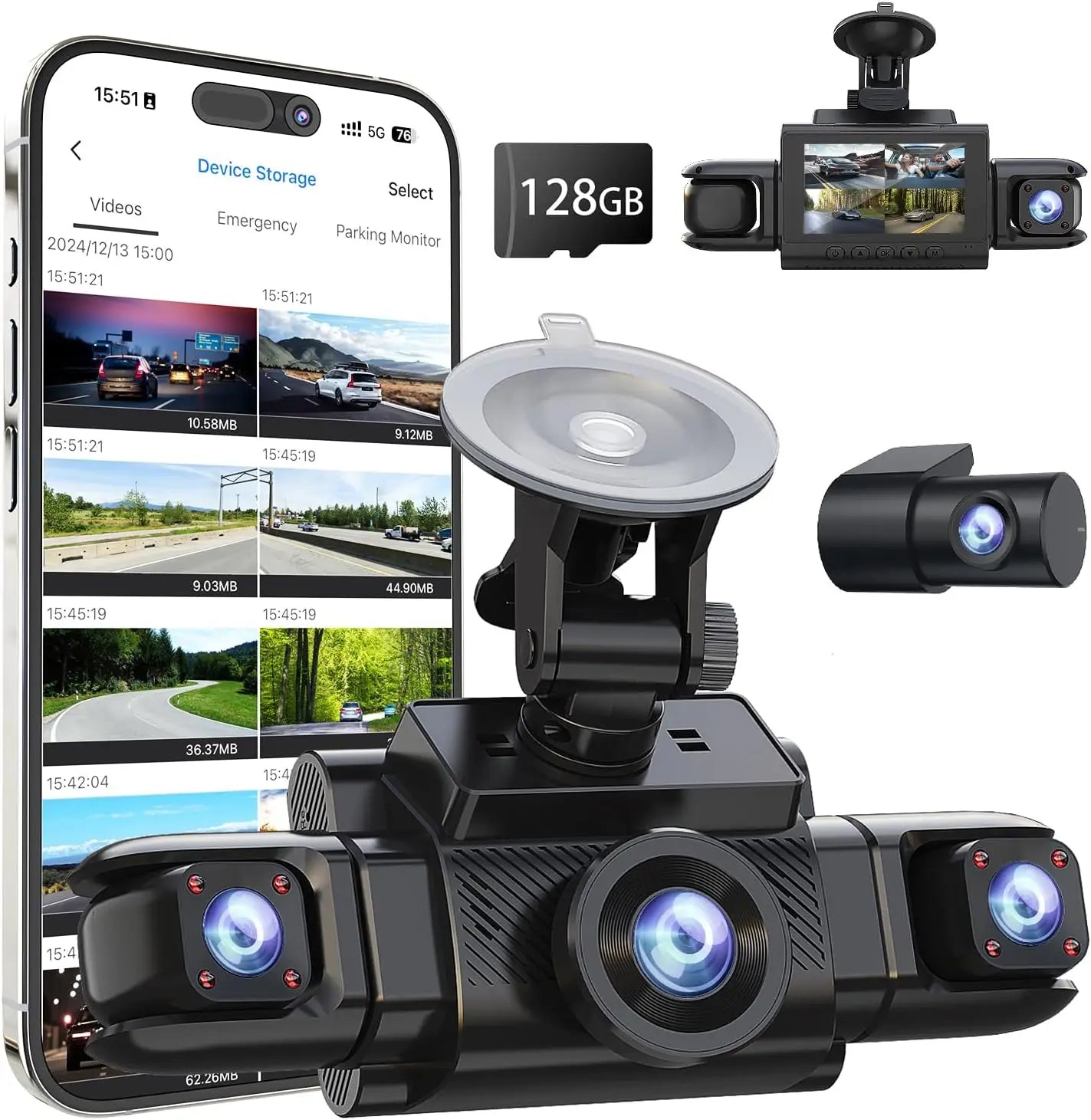 Kankeirr 360 View Dash Cam Front Rear Inside Camera