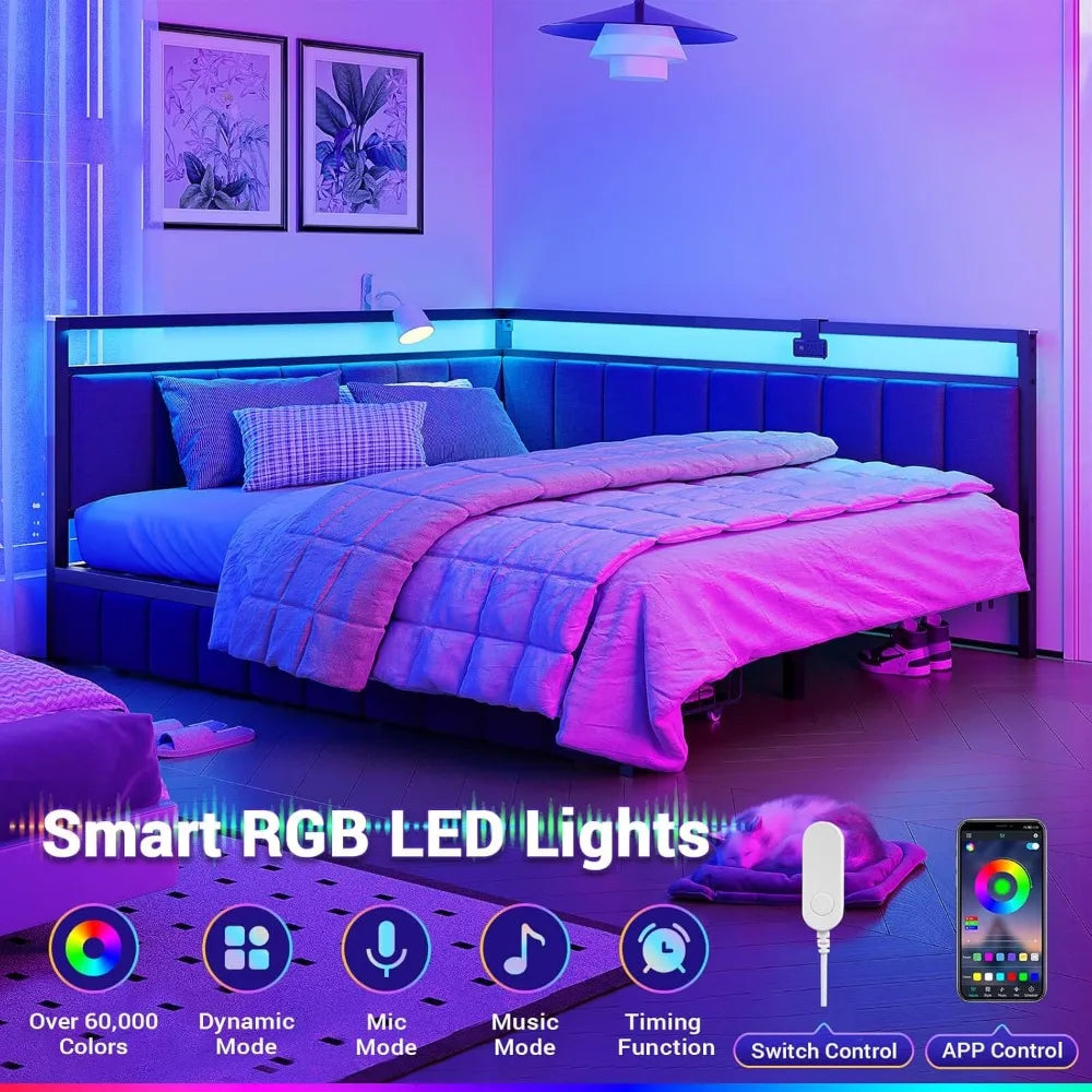 DAFIFY Hasuit Corner Bed Frame With Storage Drawers