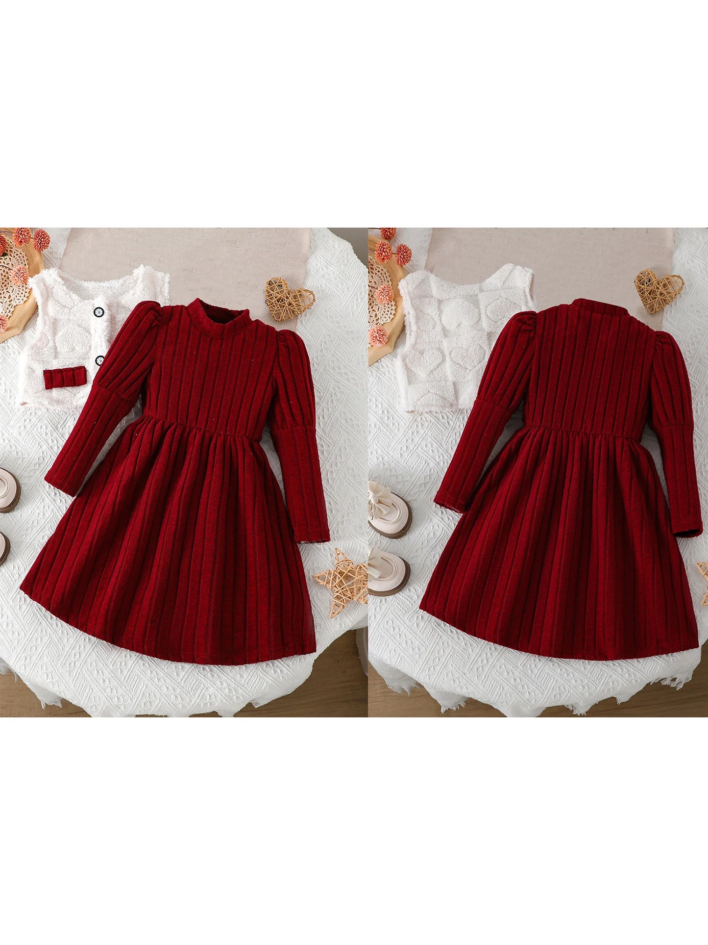 Girls 3 Piece Winter Outfit Cable Knit Sweater Leggings Faux Fur Hooded Coat