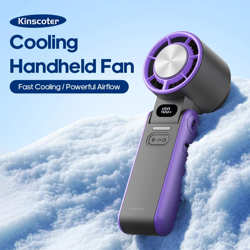Kinscoter Outdoor Foldable Handheld Fan Rechargeable 3600mAh Portable Turbo High Speed 100 Level Adjustable