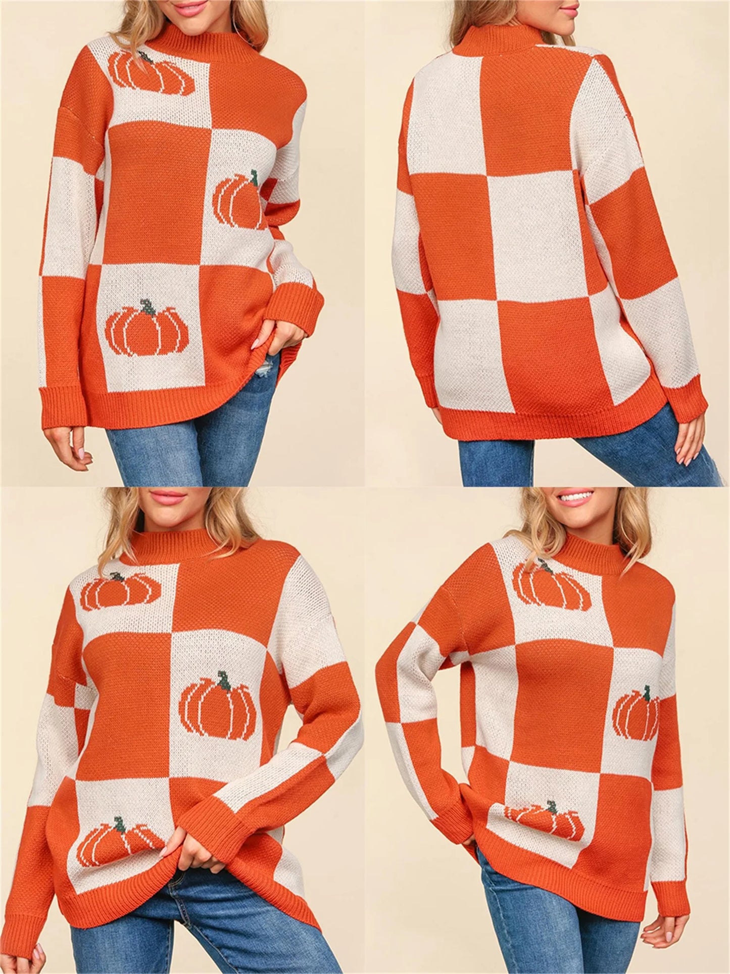 Goocheer Cat Themed Striped Knit Sweater Turtleneck