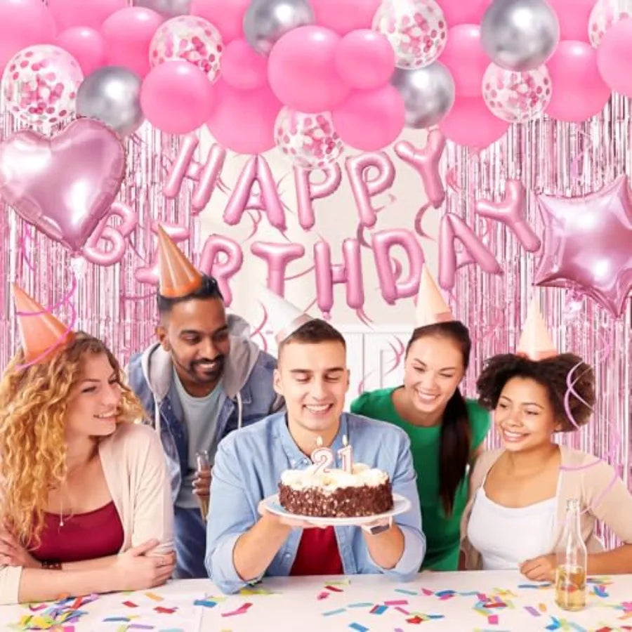 Birthday Party Decorations With Balloons And Fringe Curtains