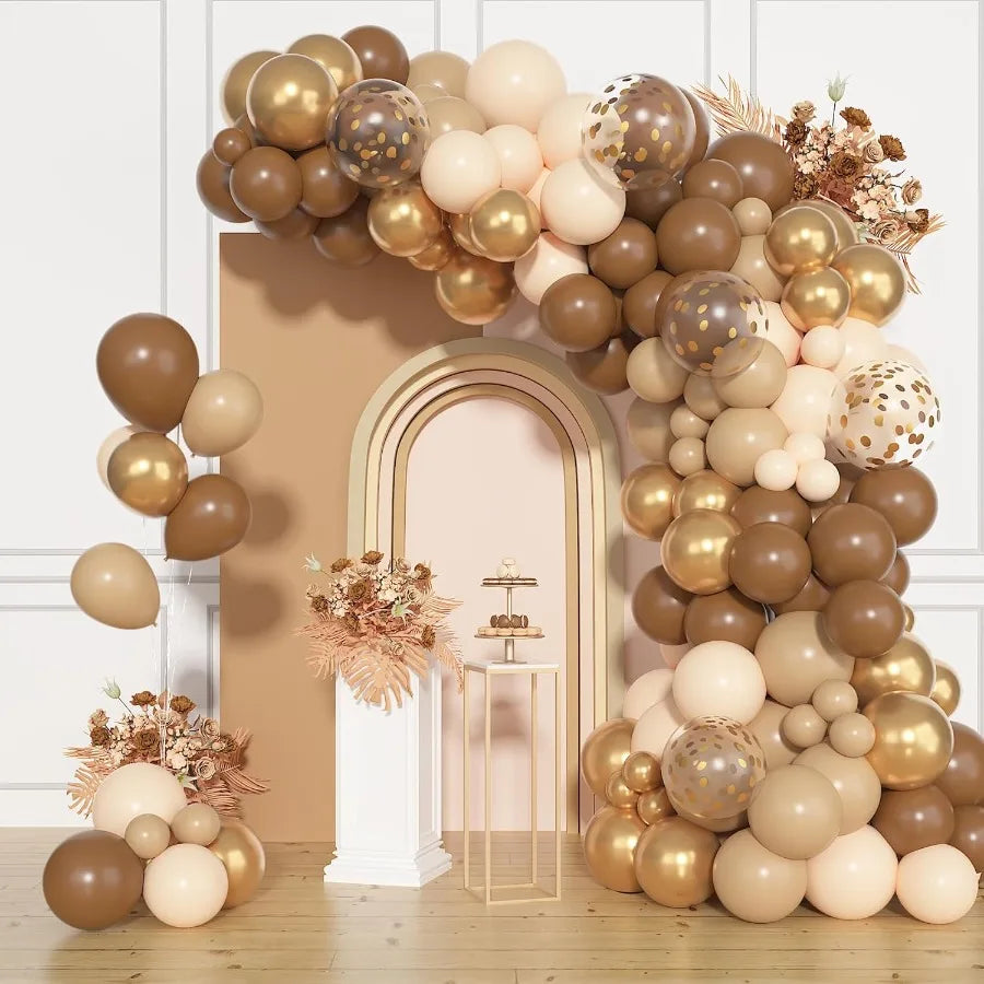 72 Pack Brown Balloons Set Latex 12 Inch Boho Nude Sand White Metallic Gold Confetti For Neutral Bear Party