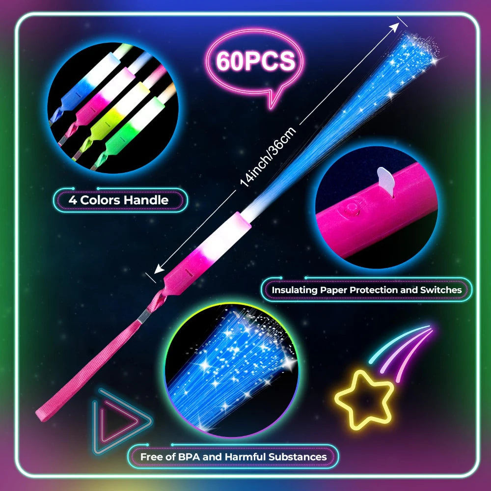 Colorful LED Glow Fiber Optic Sticks Party Wands For Events
