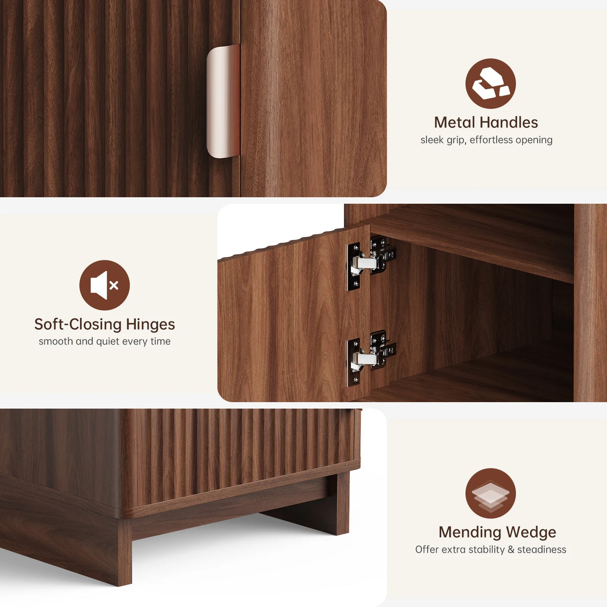 TinyNest Nightstand with Charging Station, Fluted Wood Side Table with Storage Drawers & Open Shelf, Night Stand Bedside Table with 2 AC Outlets, 1 USB A Port, 1 USB C Fast Charging Port, Small End Table Storage Cabinet For B