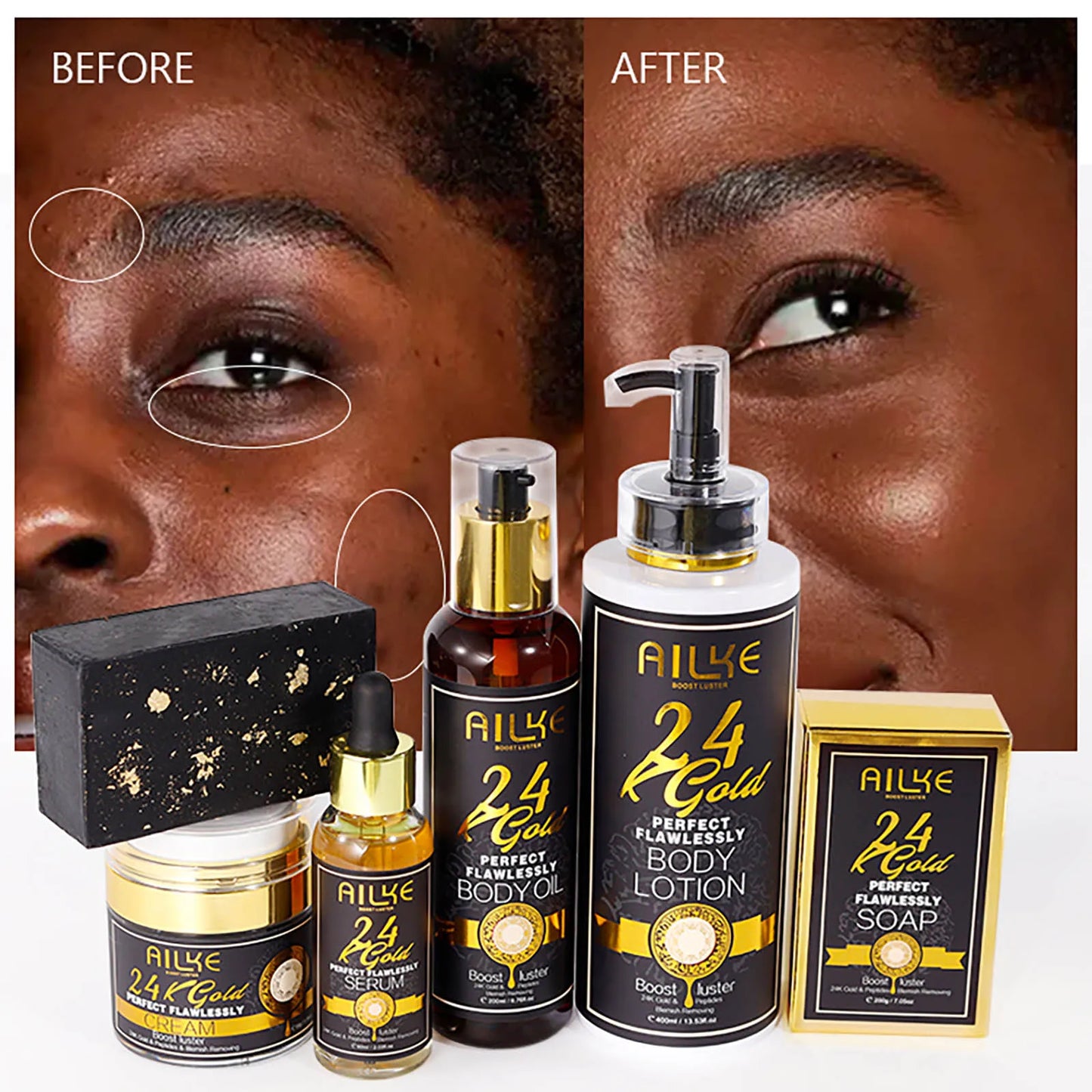 Ailke 24K Gold Collagen Cream Whitening Dark Spots Anti Aging Set