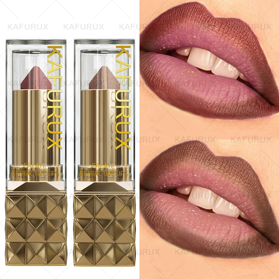 2pcs Glitter Shiny Metallic Two Tone Lipstick Matte Sexy Red Pearlescent Lip Tint,Long Lasting Lip Senior Lip Korean Makeup Gifts Lip Gloss Cosmetic  Beauty