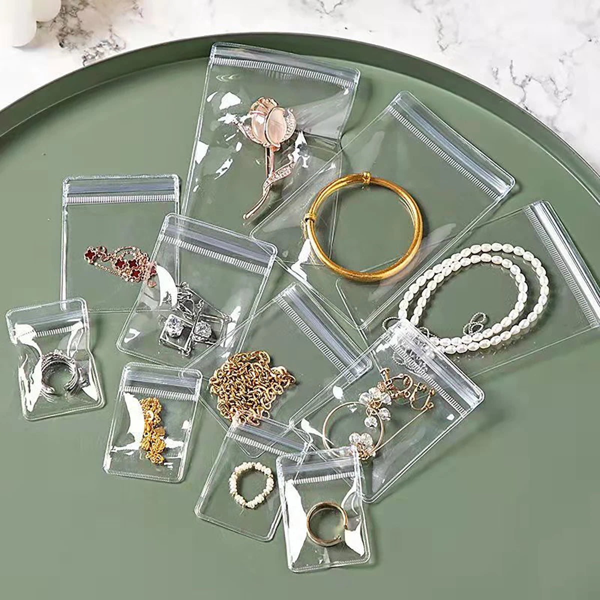 NONECN Clear Earring Bags Waterproof Thickened Reusable Storage Pouches
