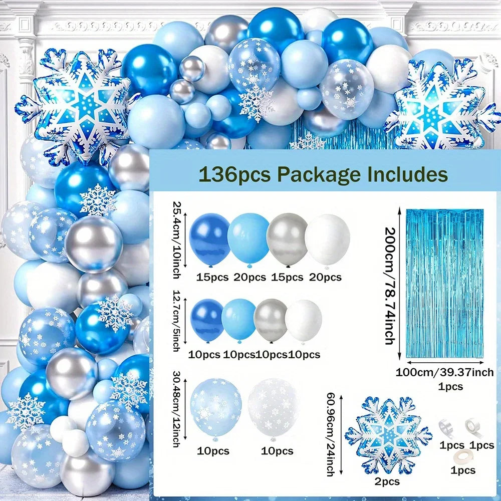 136pcs Snow and Ice Themed Latex Balloon Set for Winter Party Decorations Christmas Holiday Celebration