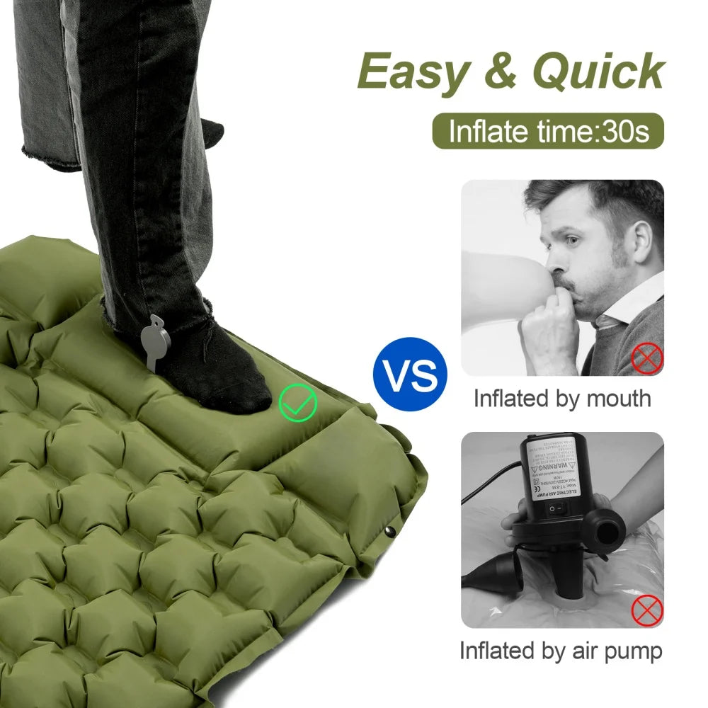 Night Cat Inflatable Sleeping Pads Mat Bed with Pillow Foot Pump for Camping Backpacking Hiking Ultra-Light Compact Comfortable Extendable 77"x25.5"