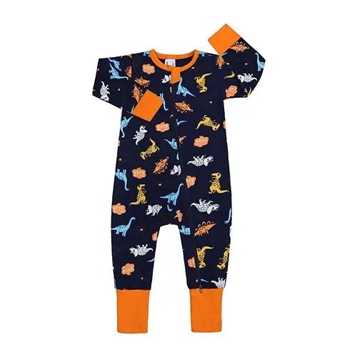 New Double Zipper Infant Baby Girl Boy Clothes Geometry Long Sleeve Cotton Baby Romper Clothing For Newborn Jumpsuit 0-24 Months