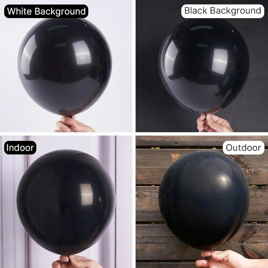Black Balloons Matte 120 Pcs Pack In 18, 12, 10 And 5 Inch Sizes For Elegant Garland Or Arch Decor