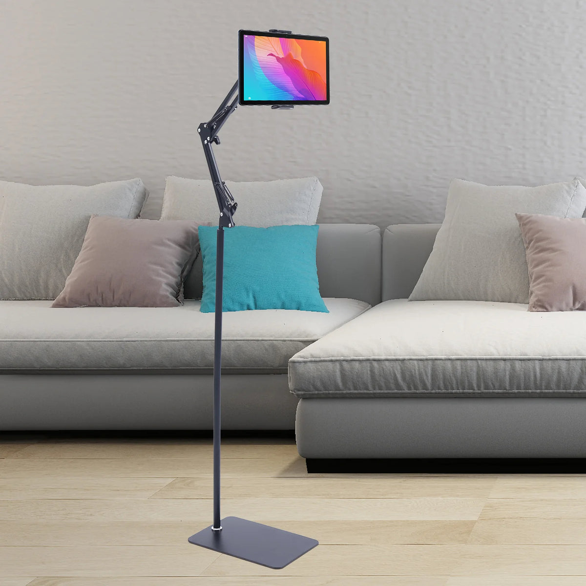 1.35M Tablet Floor Stand 360° Rotating Tablet Mobile Phone Holder for Home Gym Live