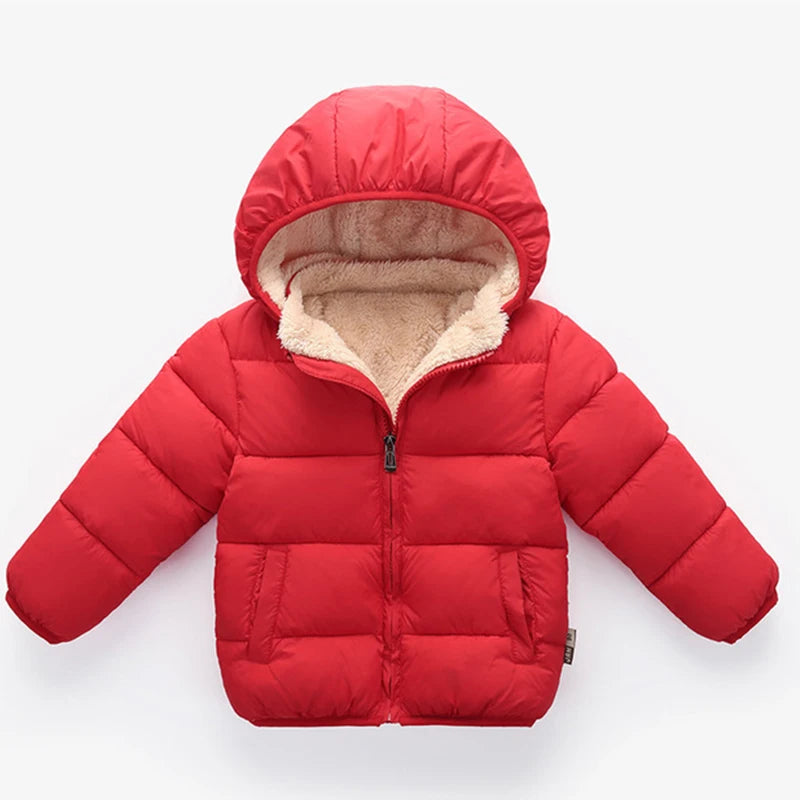 Unisex Winter Hooded Cashmere Jacket for Kids Outerwear