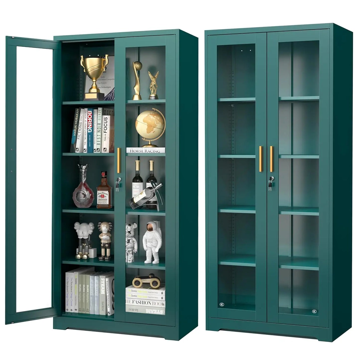 Display Cabinet with Glass Doors, 71'' Tall Curio Cabinets with Lock, Metal Glass Display Case for Collectibles, Customized