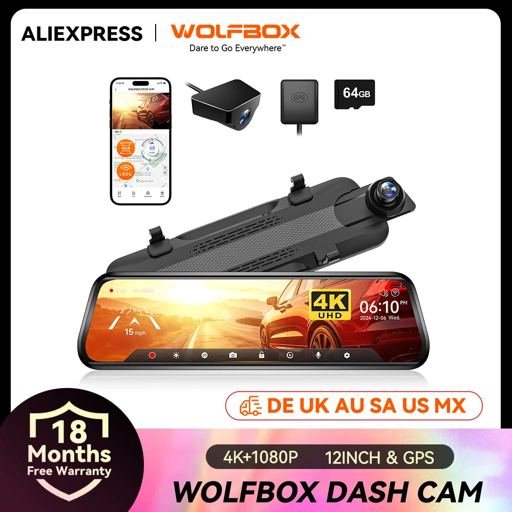 Wolfbox G930 4K Dash Cam With Rear Camera And Parking