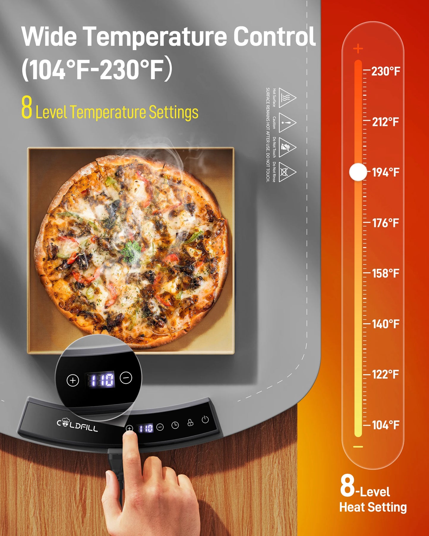 Electric Warming Tray With 8 Temperature Settings Foldable Portable Food Warmer Plate Fast Heating Mat