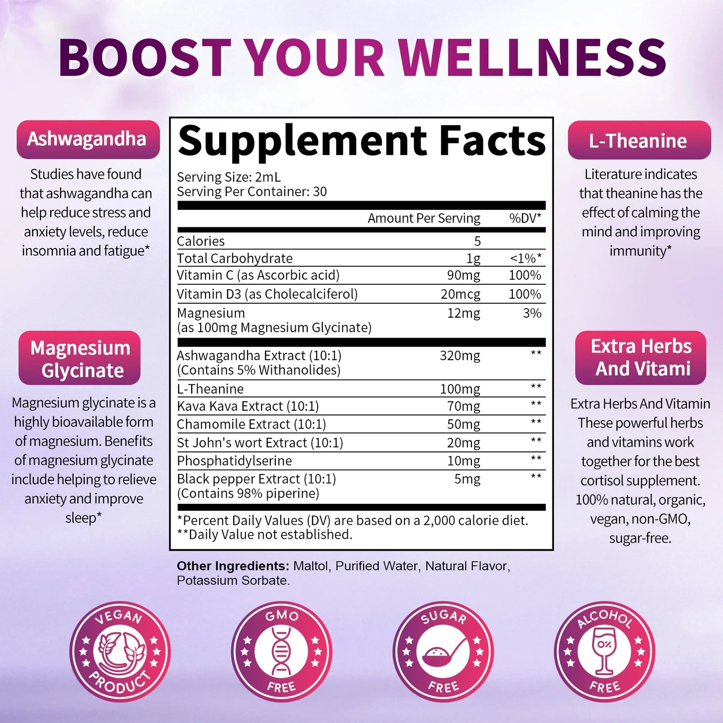 MINCH Cortisol Supplement Liquid Drops, 10-in-1 Cortisol Detox Hormone Balanced for Women, Mood Focus, Sleep Support