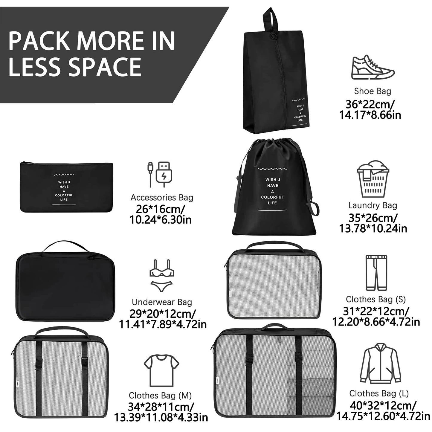 7PCS/SET Travel Organizer Storage Bags Suitcase Packing Cubes Set Cases Portable Luggage Clothes Shoe Tidy Pouch Folding.A-ZMT