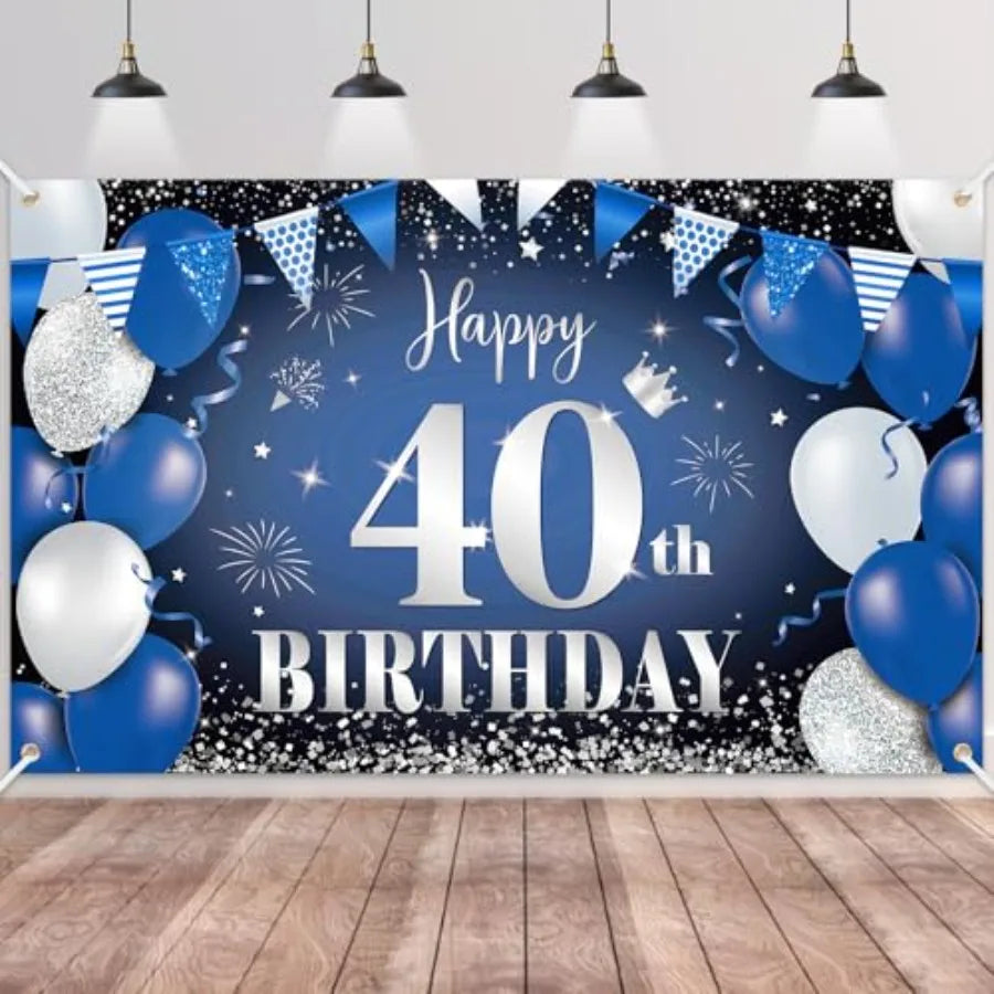 Happy 90th Birthday Fabric Banner And Photo Backdrop Decoration