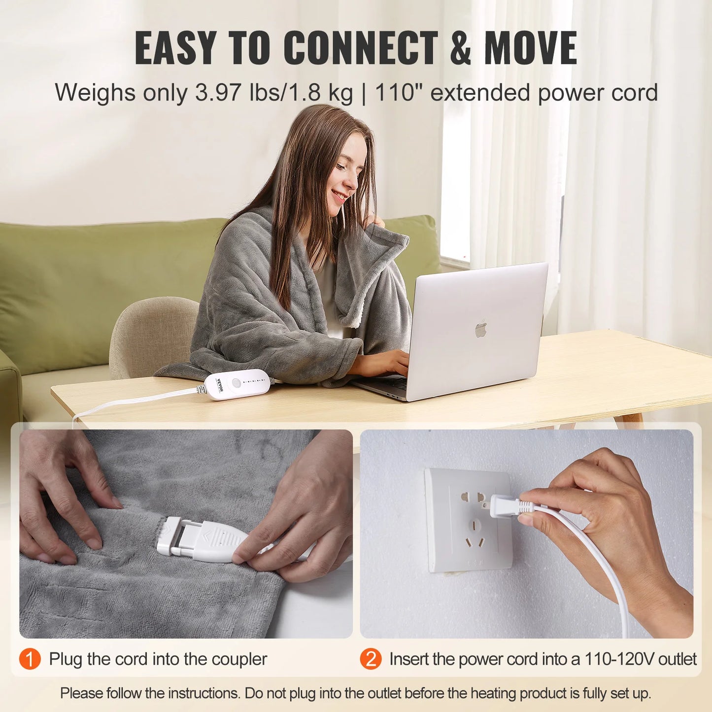 SucceBuy Heated Blanket Throw Flannel Sherpa 3 Hour Auto Off