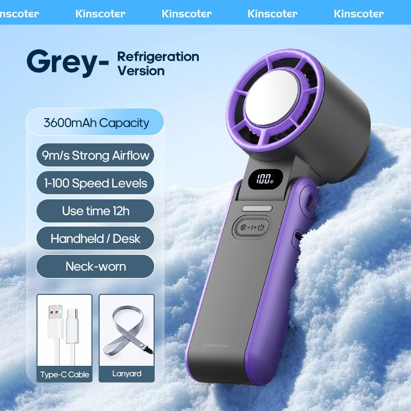 Kinscoter Outdoor Foldable Handheld Fan Rechargeable 3600mAh Portable Turbo High Speed 100 Level Adjustable