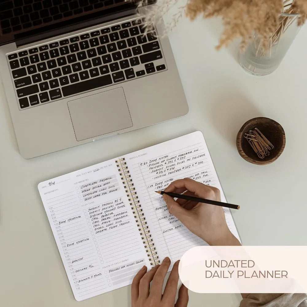 Daily Planner & Notebook with Hourly Schedule, Aesthetic Spiral To-Do List Notepad for Organizing Tasks, Stylish School Office Supplies