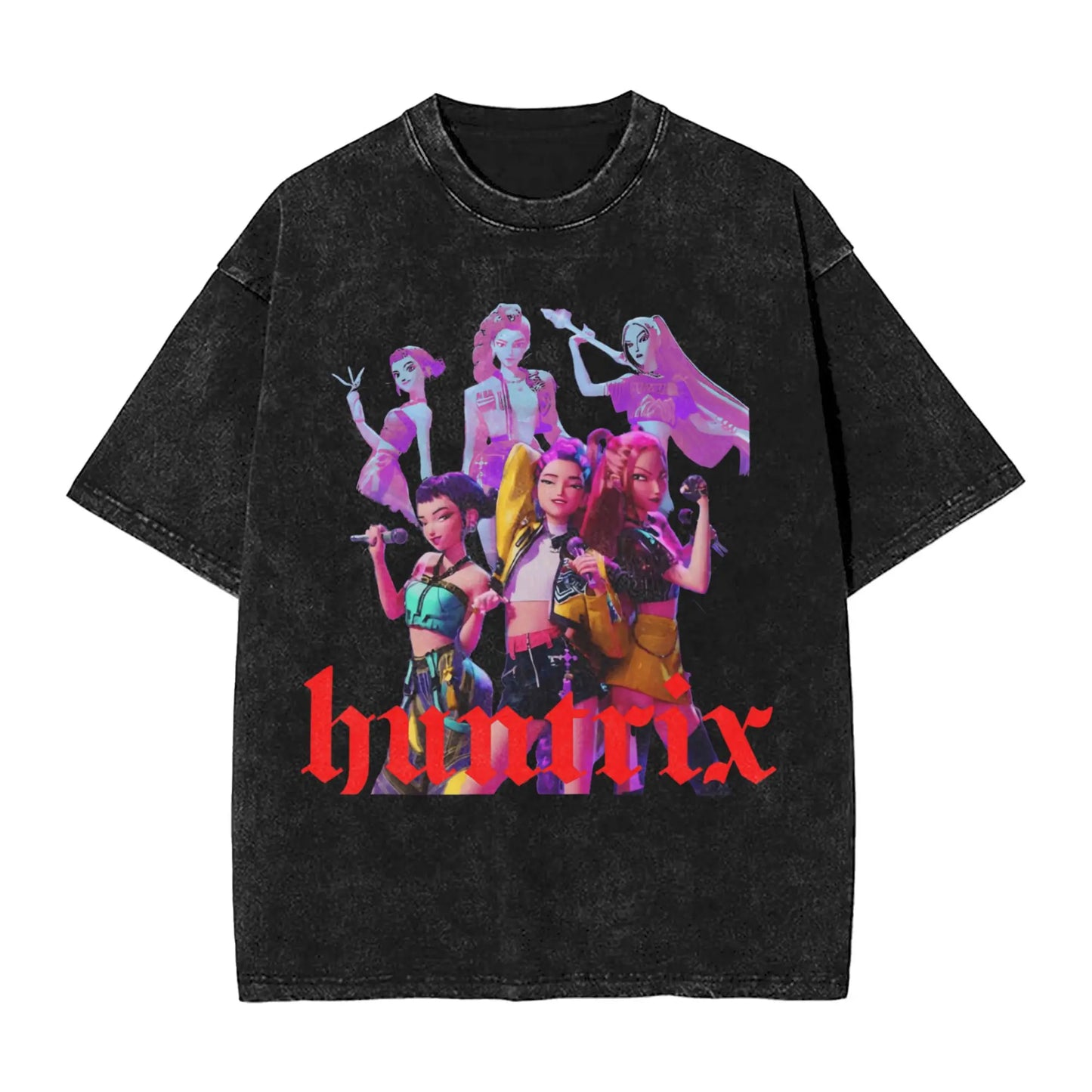 Huntrix Demon Hunter Washed Cotton T Shirt Men Summer