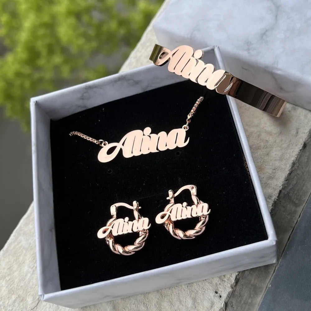 Hiyong Custom Name Jewelry Set Alphabet Necklace Bracelet