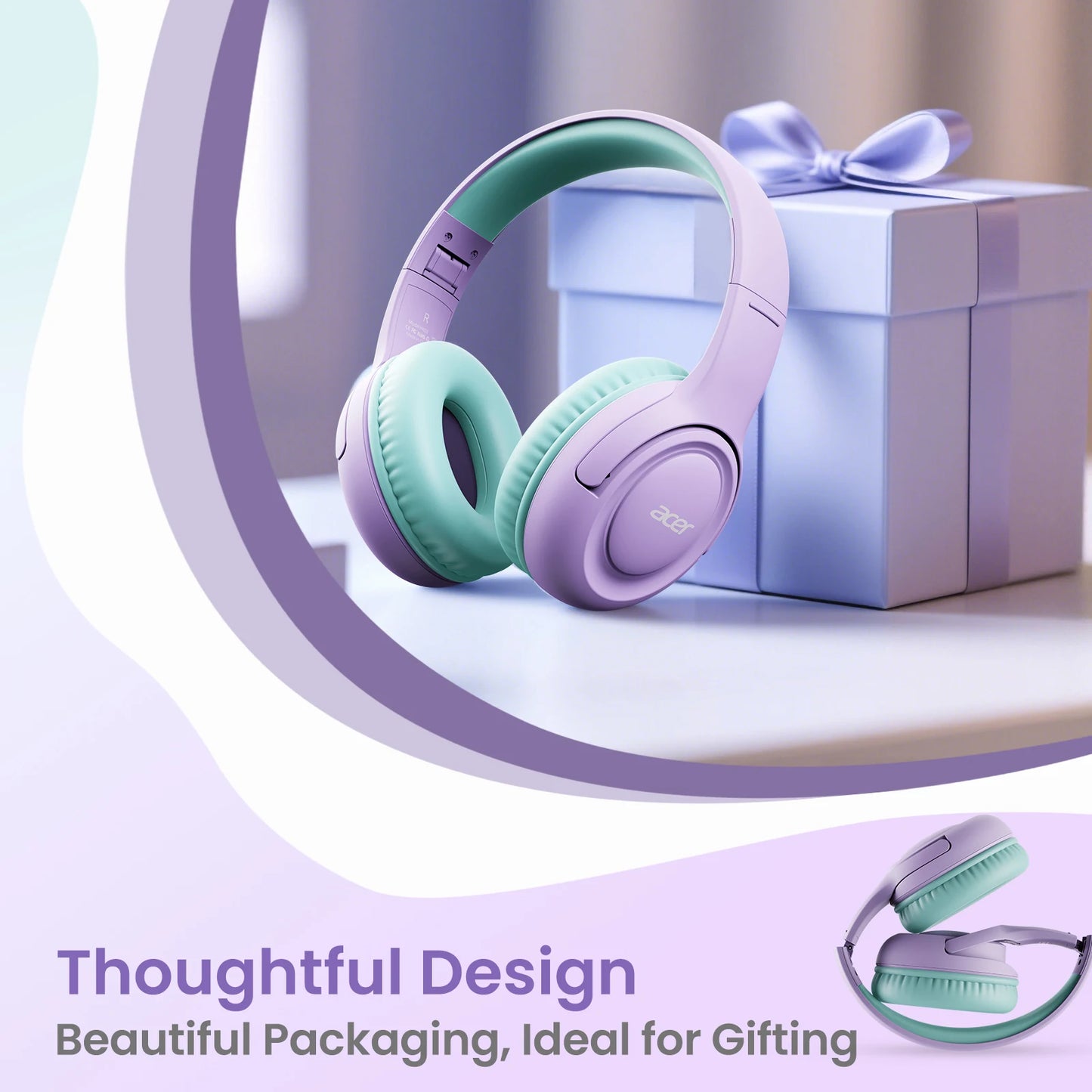 Acer Kids Headphones Wired School 85 To 94 dB Volume Limiter Foldable Stereo Headset For Kids Tablet iPad PC