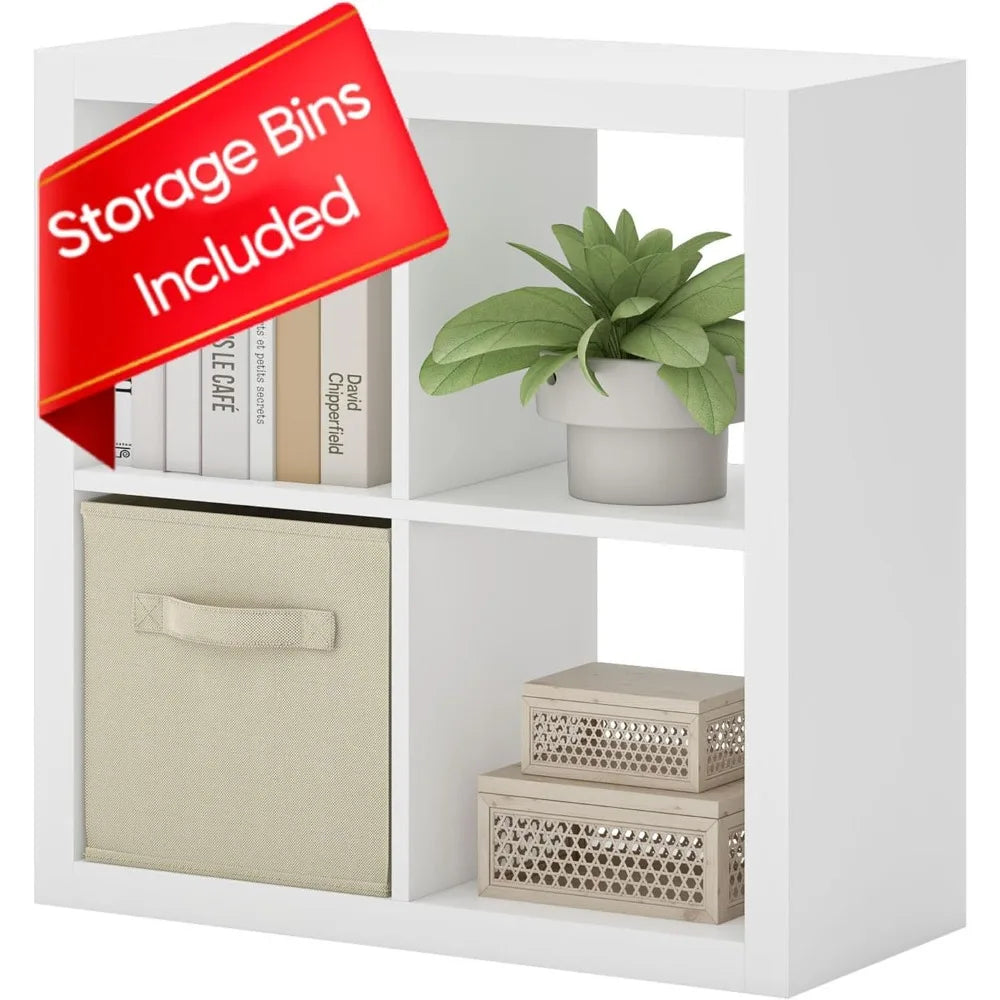 High Concerned Bookshelf With Storage Bin 4 Cube Organizer