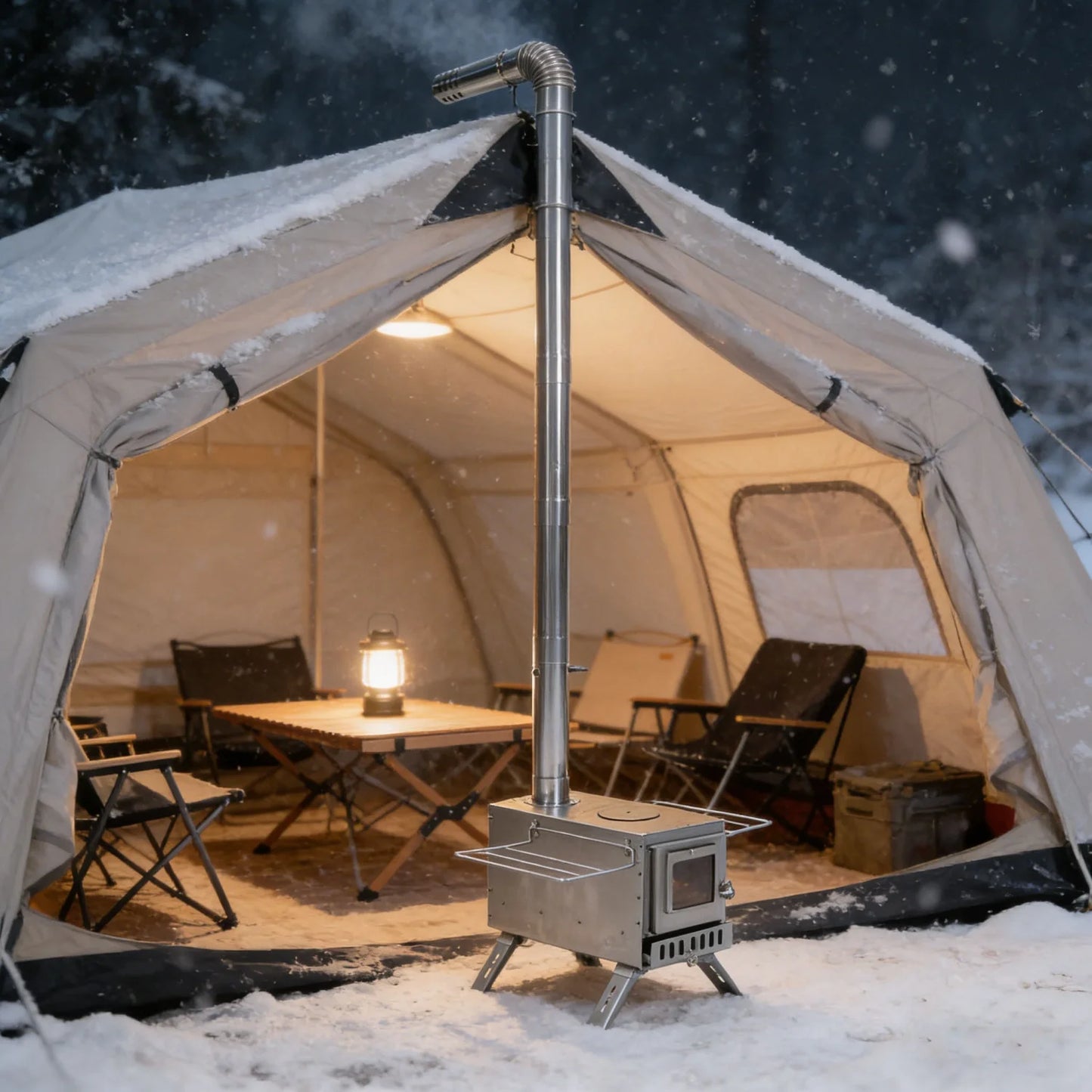  Portable Wood Stove for Camping Cooking & Heating Stainless Steel Wood Burning Stove with 7 Chimney Pipes Fire Pit Stove