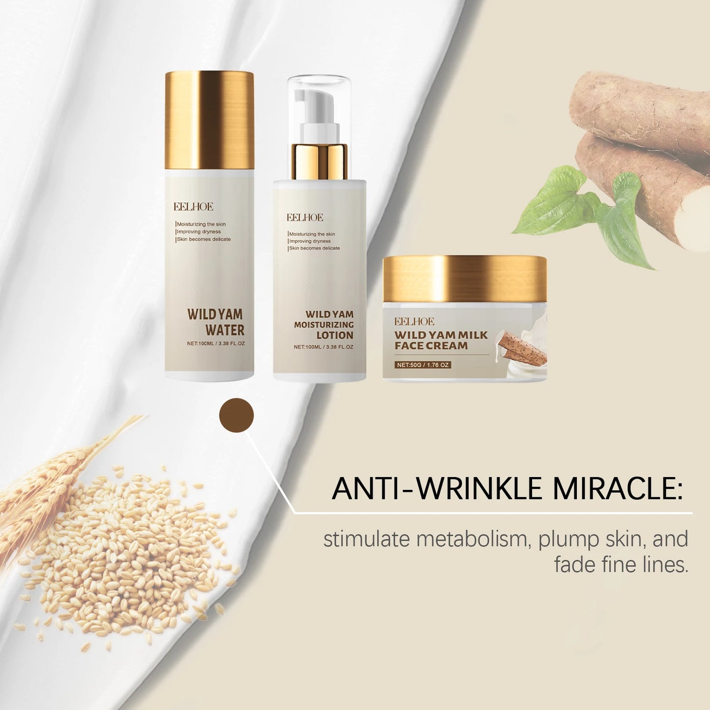 EELHOE Wild Yam Moisturizing Skin Care Set 1set Winter Hydrating Face Cream Lotion Toner Kit Protective Barrier Non Greasy